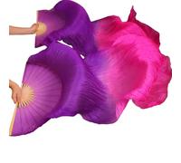 GIUPLOKID Belly Dance Long Velos de Ventilador de Seda Real, Velos de Abanico for Danza del Vientre Multicolor Múltiples tamaños 2 Piezas(Deep Purple)