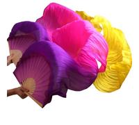 GIUPLOKID Belly Dance Long Velos de Ventilador de Seda Real, Velos de Abanico for Danza del Vientre Multicolor Múltiples tamaños 2 Piezas(Deep Purple)