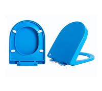 Giural Tapa De WC De Color, Asiento De Inodoro Universal En Forma De D con Cierre Suave Y Lento, Fácil Montaje Y Limpieza, Fijación Superior, Tapa WC 36 * 44.5Cm,Azul