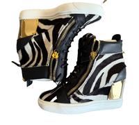 Giuseppe Zanotti Lorenz Cuña Zapatillas Cebra Piel de Pony Oro Zipper Ovp Neu 41