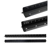 GIUSOBG 2 Piezas 30 cm Profesional, Escalímetro de Precisión, Regla Métrica Triangular para Arquitectos Ingenieros1:20 1:25 1:50 1:75 1:100 1:125/1:100 1:200 1:250 1:300 1:400 1:500 (Aluminio-Negro)
