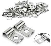 GIUSOBG 50 Piezas Grapas para Cables 2MM Pared Acero Inoxidable 304 Espesado Sujeta Cables Pared Abrazaderas Metalicas para Orificio Unico en Forma de U para Fijar, Alambres y Tubos