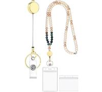 GIUSOBG Cordón Retráctil 45cm Tarjetero Transparente 2 Piezas Porta Tarjetas Identificativas, Ianyard Personalizado Para Porta Tarjetas Identificativas, Tarjetas (Ágata)