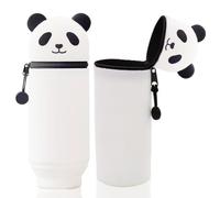 GIUSOBG Kawaii Astuccio Scuola 2 in 1 in Silicone Tema Panda H18.5 cm | Portapenne da Tavolo Chiusura con Cerniera Penne Pastelli Pennarelli