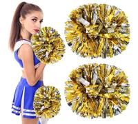 GIUSOBG Pom Pom Animadora Pompones Pom Pom Pom en lámina de metal 2 piezas Pom Pon de equipo Cheer Leader Poms Pom Cheerleading Pom Dance Pom Juegos Deportivos Espíritu de Equipo (Oro y Plata)
