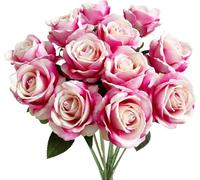 GIUSOBG Rosas Artificiales Flores 12 PCS 20in Rojas de Seda con Tallo Largo Ramo de Rosas Artificiales de Seda Realista Largo Tallo Flores Rosas Artificiales，para arreglos de Boda(Rosa Oscuro)