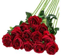GIUSOBG Rosas Artificiales Flores 12 PCS 20in Rojas de Seda con Tallo Largo Ramo de Rosas Artificiales de Seda Realista Largo Tallo Flores Rosas Artificiales，para arreglos de Boda(Rojo)