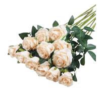 GIUSOBG Rosas Artificiales Flores 12 Piezas 51 cm (20in) Rojas de Seda con Tallo Largo Ramo de Rosas Artificiales de Seda Realista Largo Tallo Flores Rosas Artificiales,para Arreglos de Boda (Champán)