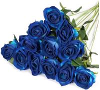 GIUSOBG Rosas Artificiales Flores 12 Piezas 51 cm (20in) Rojas de Seda con Tallo Largo Ramo de Rosas Artificiales de Seda Realista Largo Tallo Flores Rosas Artificiales,para Arreglos de Boda (Azul)