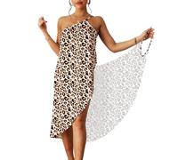 GIUSOBG Vestido Negro Mujer Elegante Enaguas para Vestidos Con Tirantes Finos Enaguas Mujer Suelto e Informal,Adecuado para la Playa,Trajes de Baño,Salón de Bronceado,Vacaciones en Crucero(L-Leopardo)