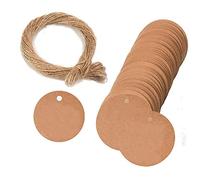 GIVBRO 100 etiquetas de regalo en blanco, etiquetas de papel kraft para colgar tarjetas redondas con cuerdas para decoración de cajas de caramelos, 3 cm