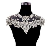 GIVBRO Apliques de encaje con cuello de encaje para mujer, parche de costura bordado, cuello falso para camisa, vestido de suéter, accesorios de disfraz de bricolaje, color beige