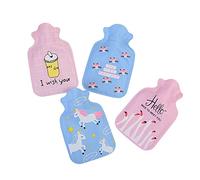 GIVBRO Botella de agua caliente lindo patrón de dibujos animados botella de agua caliente superficie lisa ambos lados, 300 ml, estilo aleatorio 4 piezas