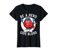 Give Blood Drive Hero Voluntario Donar Flebotomista de Sangre Camiseta gráfica económica, Mujer, Negro, XS