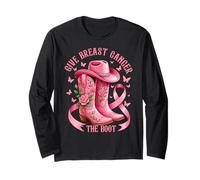 Give Breast Cancer The Boot Cowgirl Cancer Awareness Ribbon Manga Larga