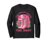Give Breast Cancer The Boot Cowgirl Cancer Awareness Ribbon Manga Larga