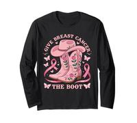 Give Breast Cancer The Boot Cowgirl Cancer Awareness Ribbon Manga Larga