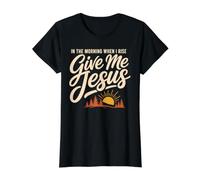 Give Jesus In The Morning Christian Faith Camiseta gráfica económica, Mujer, Negro, S