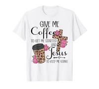 Give Me Coffee To Get Me Started and Jesus To Keep Me Going Camiseta gráfica económica, Hombre, Blanco, S