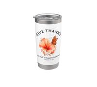 Give Thanks Pretty Biblia Verso Cristiano Naranja Mariposa Vaso térmico de acero inoxidable de doble pared