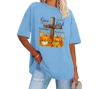 Give Thanks to The Lord - Camiseta cristiana de otoño con diseño de calabaza, de Acción de Gracias, con cruz cristiana, Azul (carolina blue), 3XL