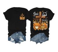 Give Thanks to The Lord, camiseta cristiana de otoño con flores bohemias de calabaza, camisetas gráficas para mujer, Negro, S