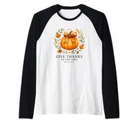 Give Thanks to The Lord Psalm 136:1 Pumpkin Wreath Camiseta Manga Raglan