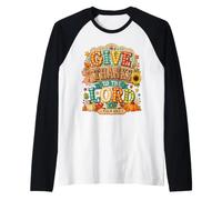 Give Thanks to The Lord Pumpkin Floral Fall Christian Autumn Camiseta Manga Raglan