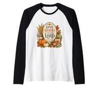 Give Thanks to The Lord Pumpkin Floral Fall Christian Autumn Camiseta Manga Raglan