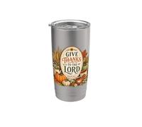 Give Thanks to The Lord Pumpkin Floral Fall Christian Autumn Vaso térmico de acero inoxidable de doble pared