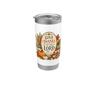 Give Thanks to The Lord Pumpkin Floral Fall Christian Autumn Vaso térmico de acero inoxidable de doble pared