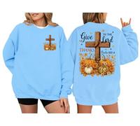 Give Thanks To The Lord - Sudadera con diseño de calabaza, diseño de flores bohemias para otoño, Azul (carolina blue), XXL