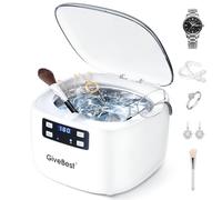 GiveBest Limpiador ultrasónico de joyas, limpiador ultrasónico profesional de 45 kHz con tanque de acero inoxidable de 25 onzas, 5 modos de limpieza y temporizador para joyas, gafas, dentaduras
