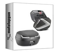 givi baúl e455nt + maletas laterales v37nt simply iv argento tech 119 lt + soporte compatible con kawasaki versys 650 2015 2016 2017 2018 2019 2020 2021 mototopgun