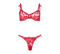 GIVTULIP Conjunto de Lencería Seductora Encaje Floral con Sujetador y Tanga Braguita Erótico Babydoll y Tanga Cuello en V Pijama Suave Transparente Brasier Ropa Interior Sensual Bikini Slips