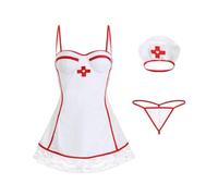 GIVTULIP Conjunto Lencería Disfraz Enfermera Sexy Mujer, Babydoll Encaje, Uniforme Juego Rol Enfermera, Body Cosplay Adultos Tocado Tanga, Atuendo Erótico, Minivestido Elegante Halloween