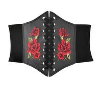 GIVTULIP Corsé elástico Ancho para Mujer y niña Cinturón para Mujer con Cordones Atados Vintage de Piel sintética Regalos para cinturón corsé Negro, Bordado de Rosas Corsé para Mujer, Talla únic