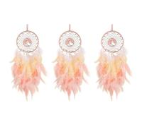 GIWFBQTR 3X Adorno de AtrapasueñOs Colgante DecoracióN Luces LED Hechas una Mano Plumas Rosadas Cristales Curativos AtrapasueñOs para la DecoracióN de la Pared del Hogar
