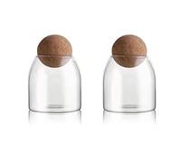 Giwnhvx 2 botellas de cristal transparente, recipientes de cristal con corcho redondo hermético, para dulces, frutos secos, especias, granos de café, 9 x 10 cm