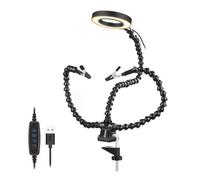 Giwnhvx Base de abrazadera de mesa que ayuda a soldar con manos de tercera mano con 3 lupas iluminadas por LED, soporte para placa PCB, A