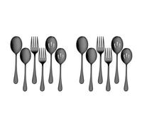 Giwnhvx Juego de 2 cucharas y tenedores de acero para servir en bufés y fiestas, para servir cucharas y tenedores, color negro