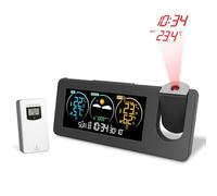 Giwnhvx Reloj de Proyección Electrónico con Enchufe USB, Estación Meteorológica Electrónica, Higrómetro de Proyección, Pantalla A Color, Reloj Despertador Digital