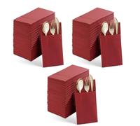 Giwnhvx Servilletas de almuerzo desechables de 150 unidades con bolsillo para incorporado, servilletas de papel predobladas en la tela para fiestas de boda rojas