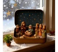 Giwoatln Belén Navideño En Miniatura En Caja De Hojalata, Figuras De Beléns En Caja De Lata Mini, Decoración De Mesa De Tamaño Mini Hecho A Mano En UnaCaja De Lata, Juegos De Belén De Navidad