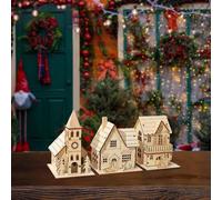 Giwoatln Pueblo Navideño con LED - 3 Casas Navideñas Luminosa, Casitas LED Navidad, Pueblo Navideño Madera ConLED Luz, Modelo De Casa De Invierno para Decoración Navidad Festivas Y Hogar
