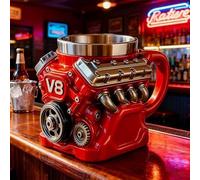 Giwoatln Taza de café con motor retro V8 de 300 ml, taza de café mecánica 3D, taza personalizada con aislamiento de doble pared con asa para entusiastas de los automóviles, amantes de los coches retro