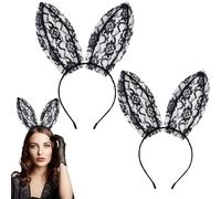 GIYAWA 2 diademas de encaje con orejas de conejo para el pelo, diadema sexy con orejas de conejo para Halloween, fiestas de cosplay y accesorios de decoración de disfraces