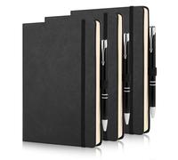 Giyofom Bloc de notas y bolígrafo, cuaderno A5, paquete de 3 cuadernos de diario de 160 páginas, 80 g/m², bloc de notas de tapa dura con 3 bolígrafos, páginas a rayas y lazo para bolígrafo, cuaderno