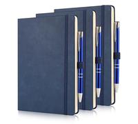 Giyofom Bloc de notas y bolígrafo, cuaderno A5, paquete de 3 cuadernos de diario de 160 páginas, 80 g/m², bloc de notas de tapa dura con 3 bolígrafos, páginas a rayas y lazo para bolígrafo, cuaderno