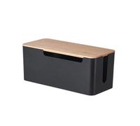 GIYXHU Caja de gestión de Cables con Tapa de Madera for Cable de extensión, Protector contra sobretensiones, Corrector de Cables, Organizador, Cubierta Oculta(Black L)